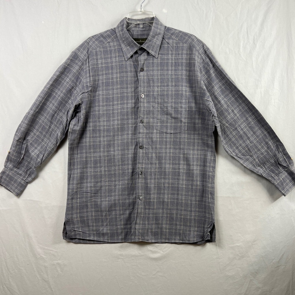 Ermenegildo Zegna Button Down Mens L Grey Plaid Cotton Made in Italy Long Sleeve